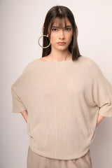 Pullover oversize in maglia lurex beige
