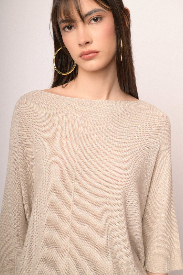 Pullover oversize in maglia lurex beige