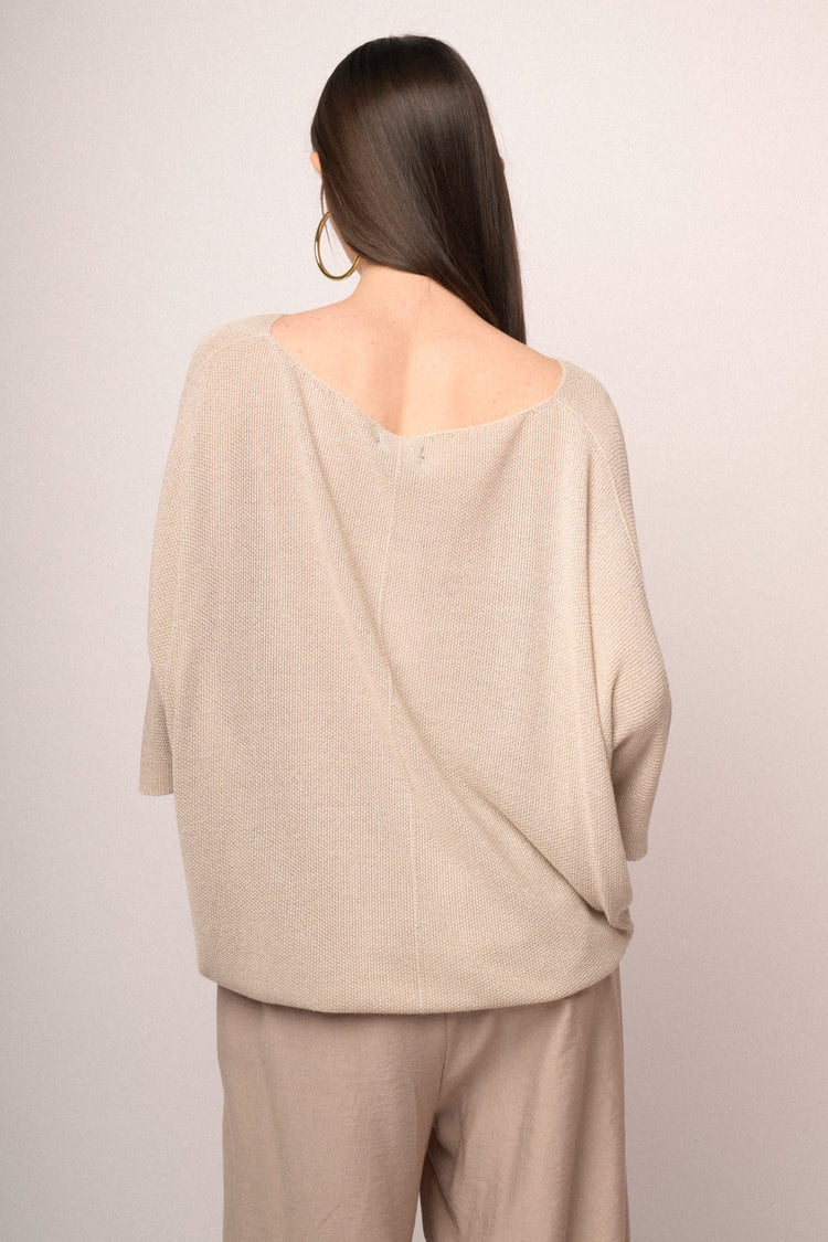 Pullover oversize in maglia lurex beige