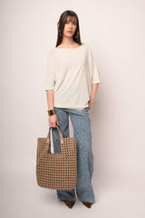 Pullover oversize in maglia lurex bianca