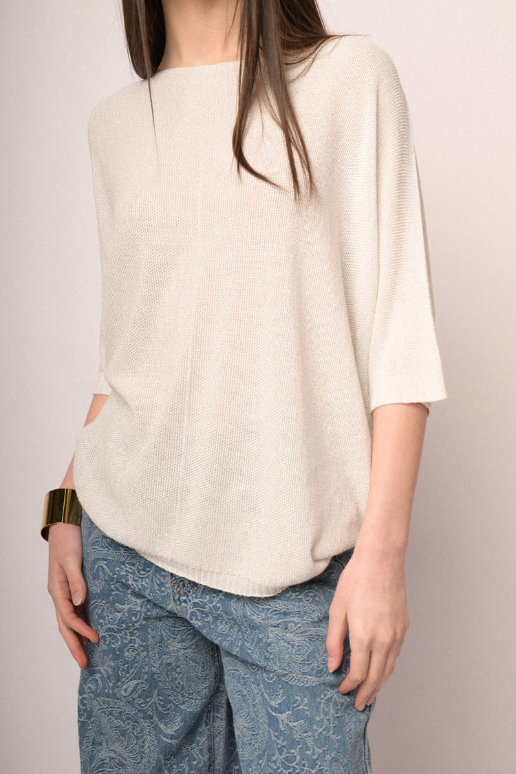Pullover oversize in maglia lurex bianca