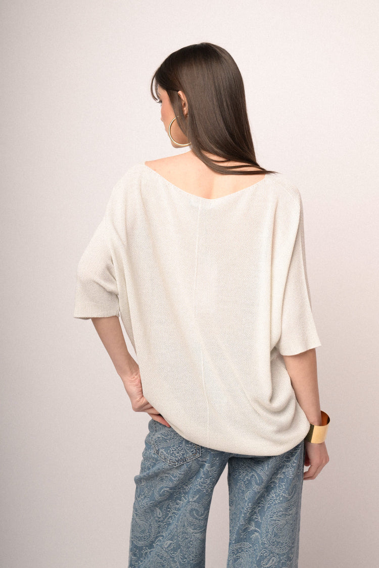 Pullover oversize in maglia lurex bianca