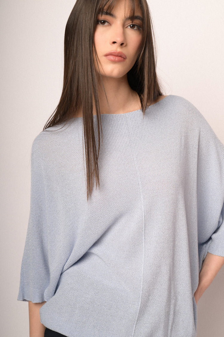 Pullover oversize in maglia lurex celeste