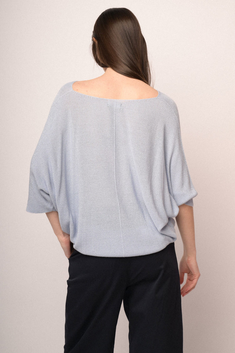 Pullover oversize in maglia lurex celeste
