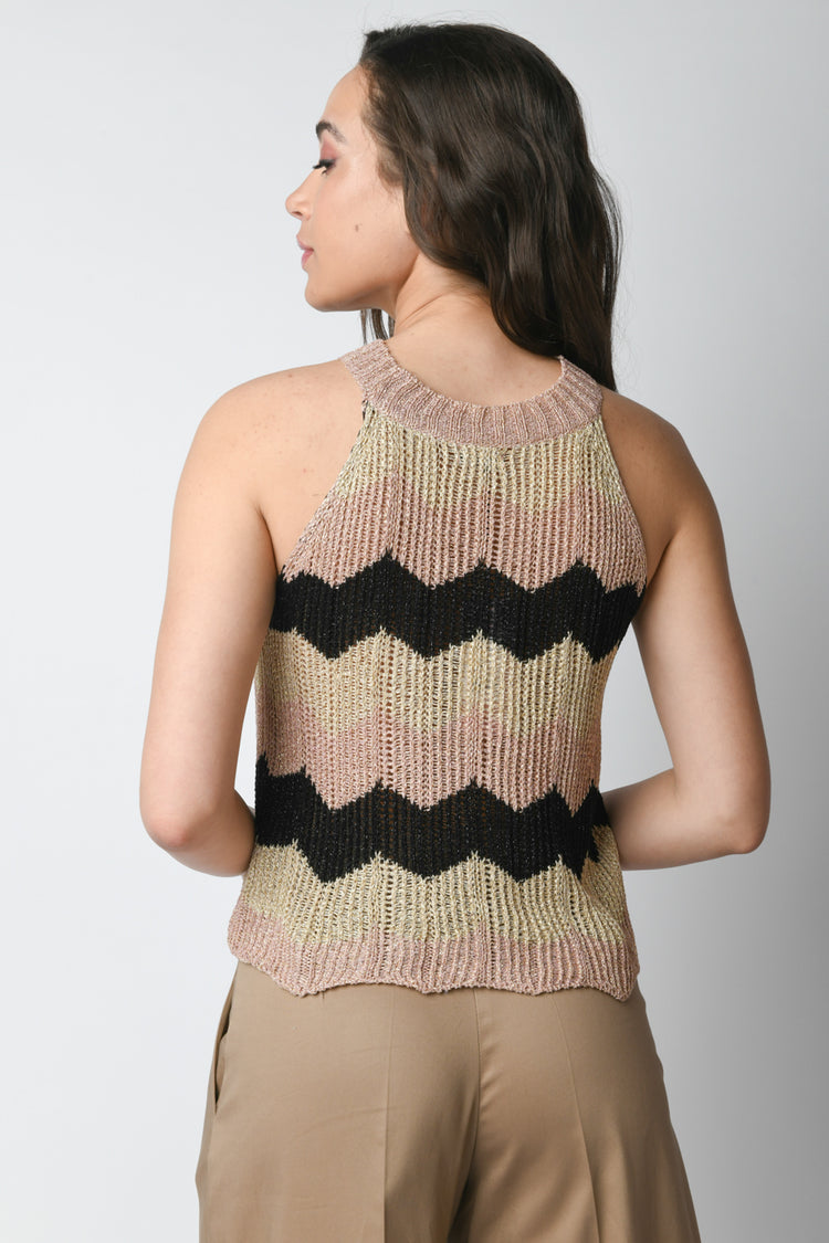 Top in maglia zig-zag