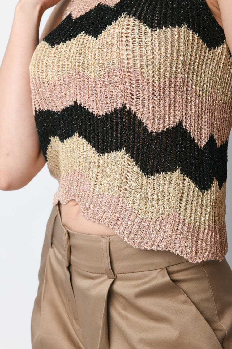 Top in maglia zig-zag