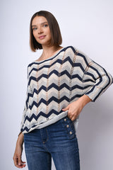 Pull in maglia crochet a righe zig-zag