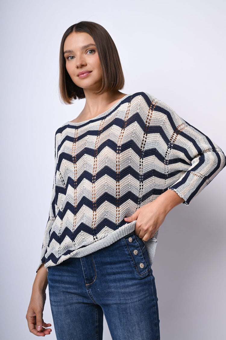 Pull in maglia crochet a righe zig-zag