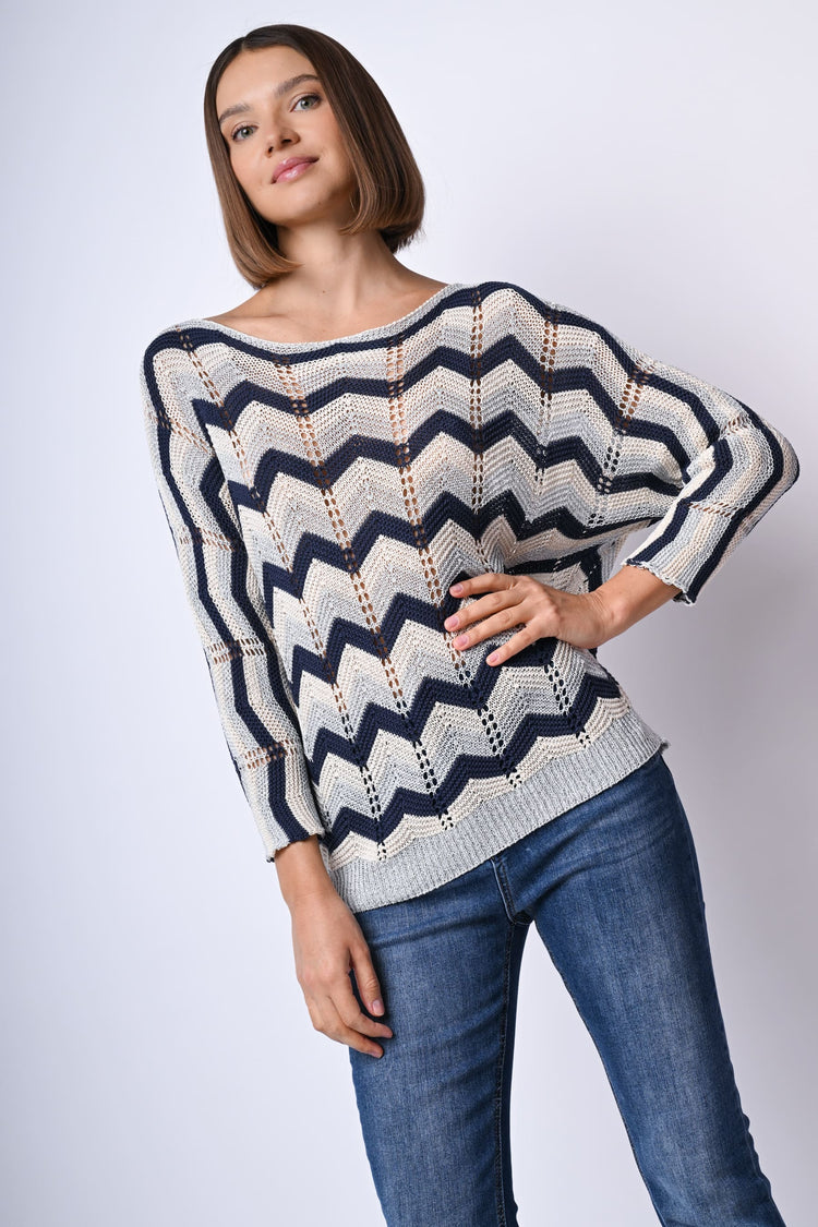 Pull in maglia crochet a righe zig-zag