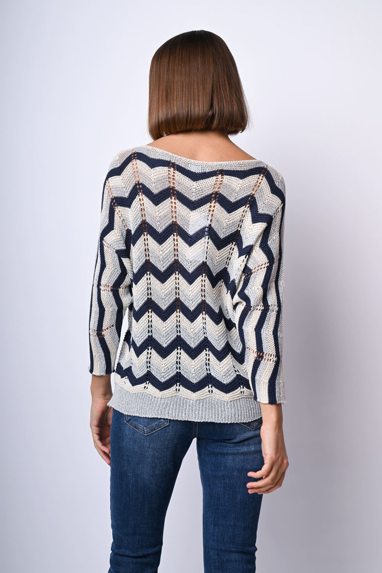 Pull in maglia crochet a righe zig-zag