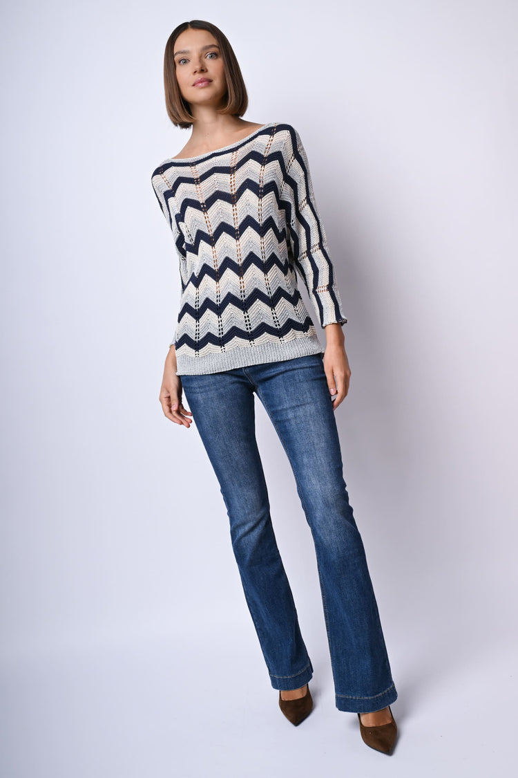 Pull in maglia crochet a righe zig-zag