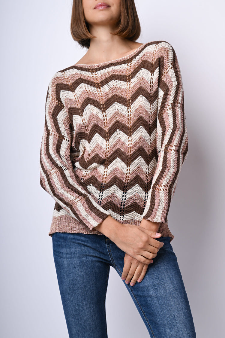 Pull in maglia crochet a righe zig-zag