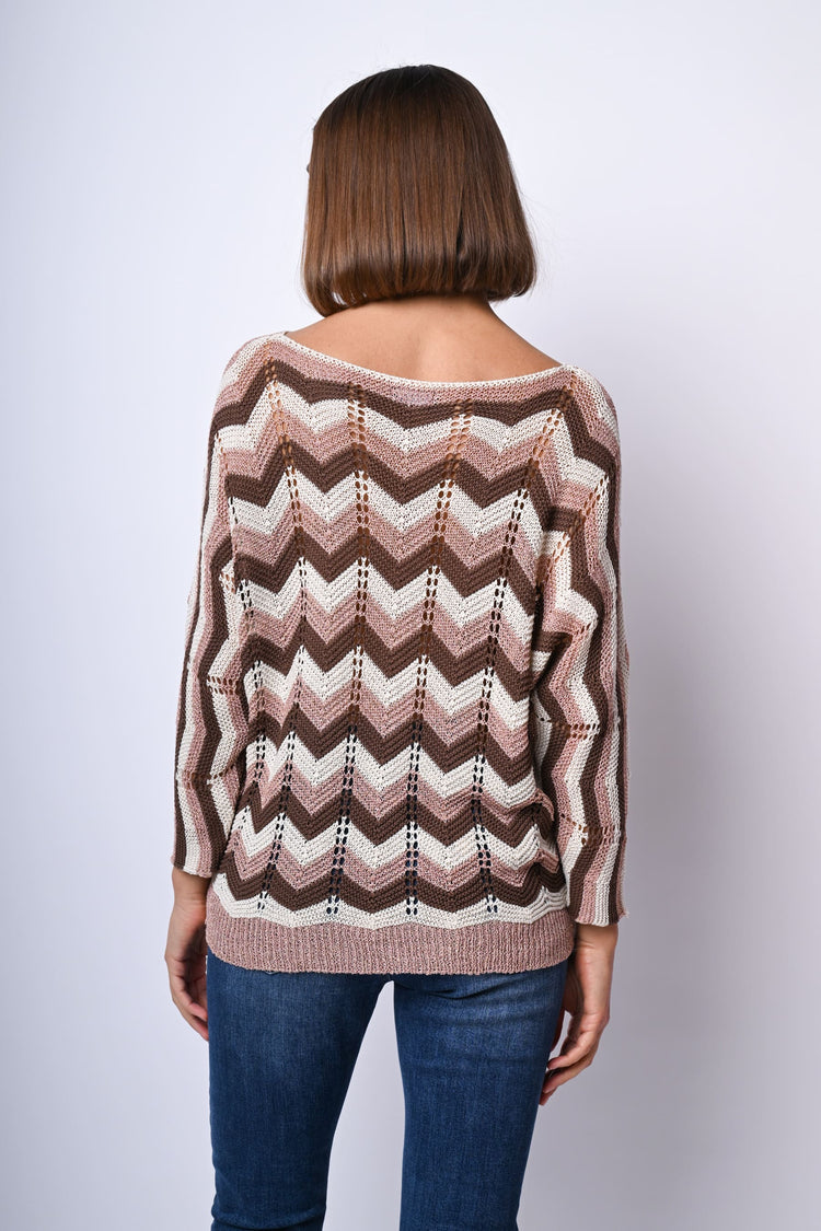 Pull in maglia crochet a righe zig-zag