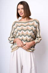 Pull in maglia crochet a righe zig-zag