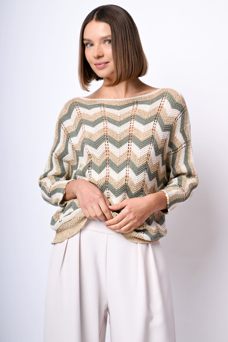 Pull in maglia crochet a righe zig-zag