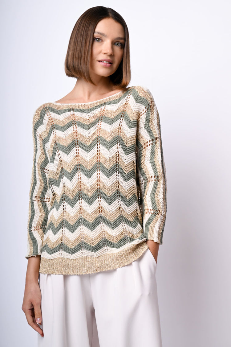 Pull in maglia crochet a righe zig-zag