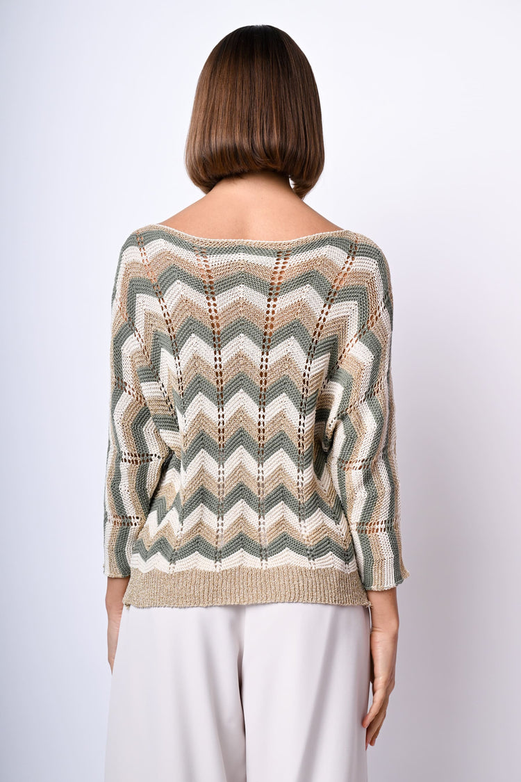 Pull in maglia crochet a righe zig-zag