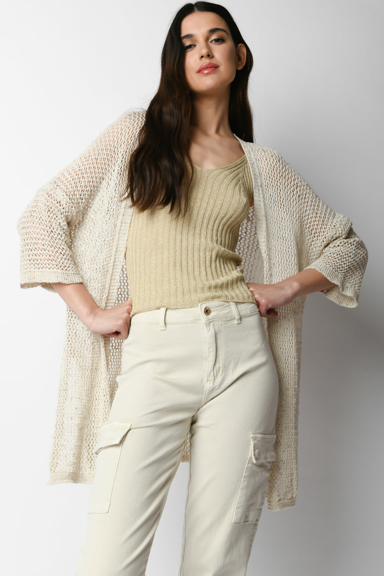 Cardigan lungo in lurex crochet