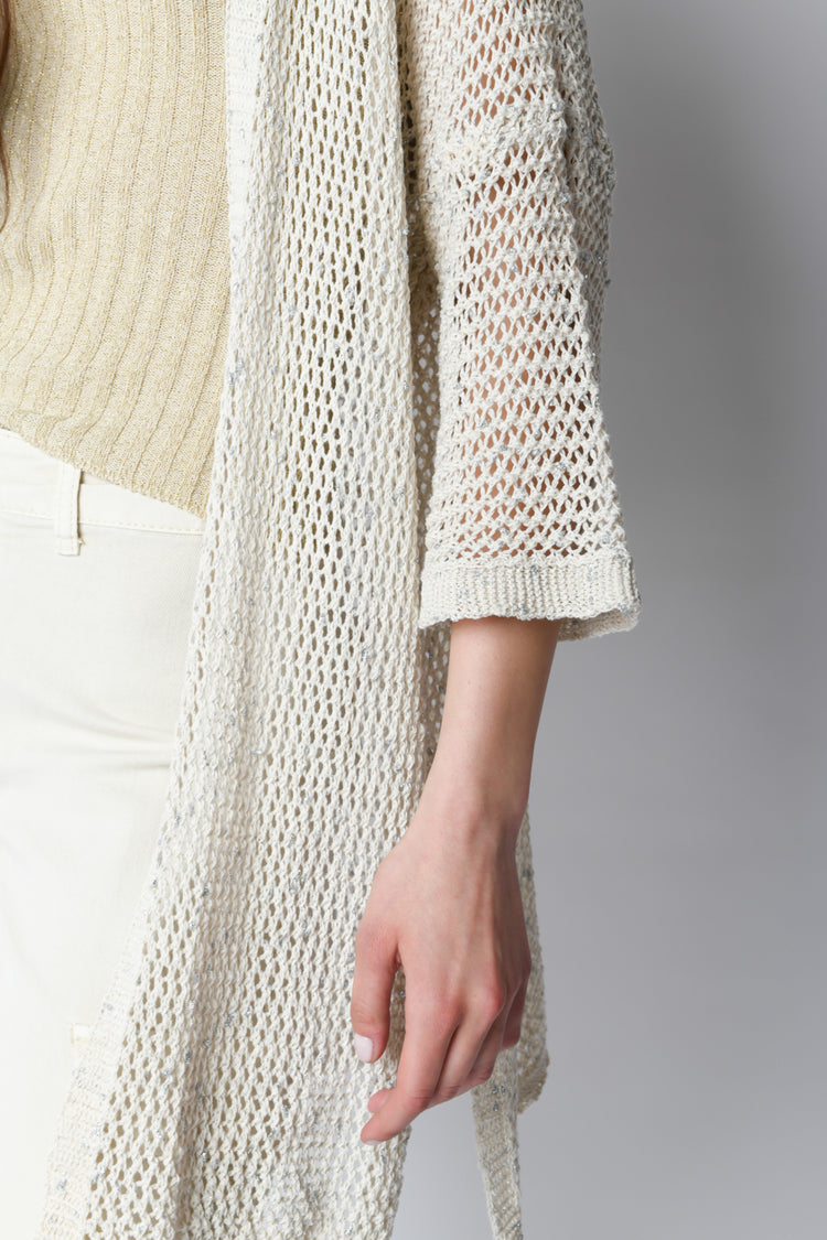 Cardigan lungo in lurex crochet