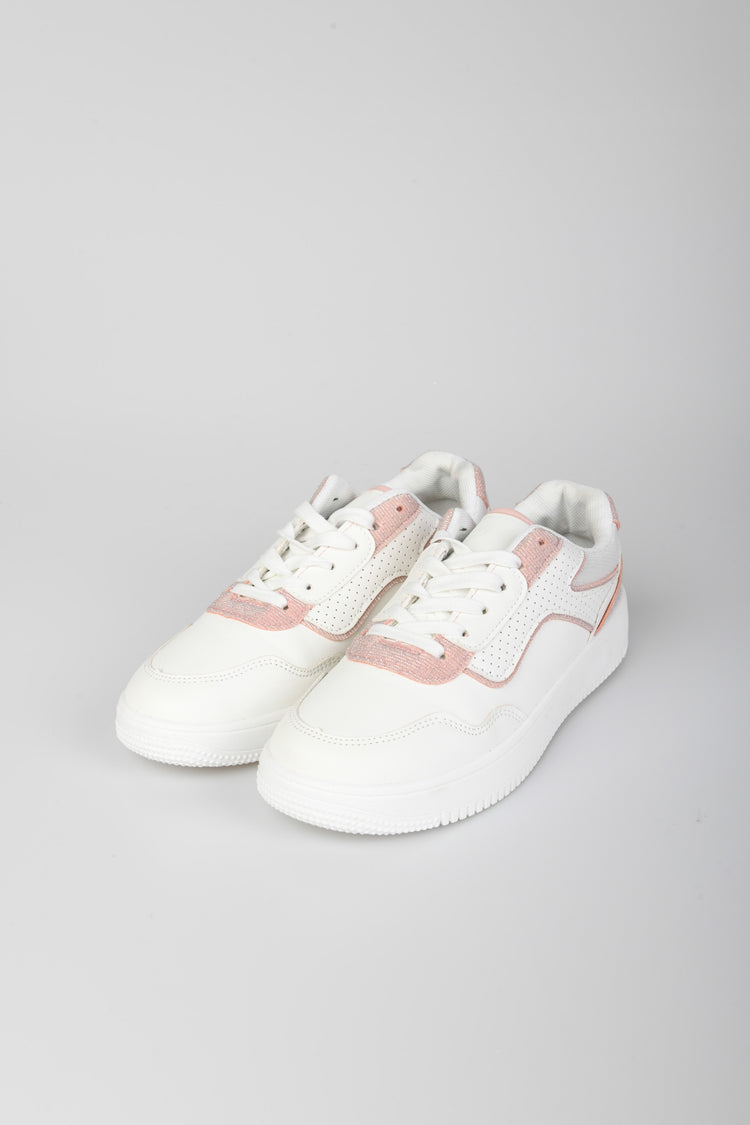 Sneakers in similpelle e tessuto lamé