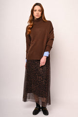 Gonna midi in tulle a stampa animalier
