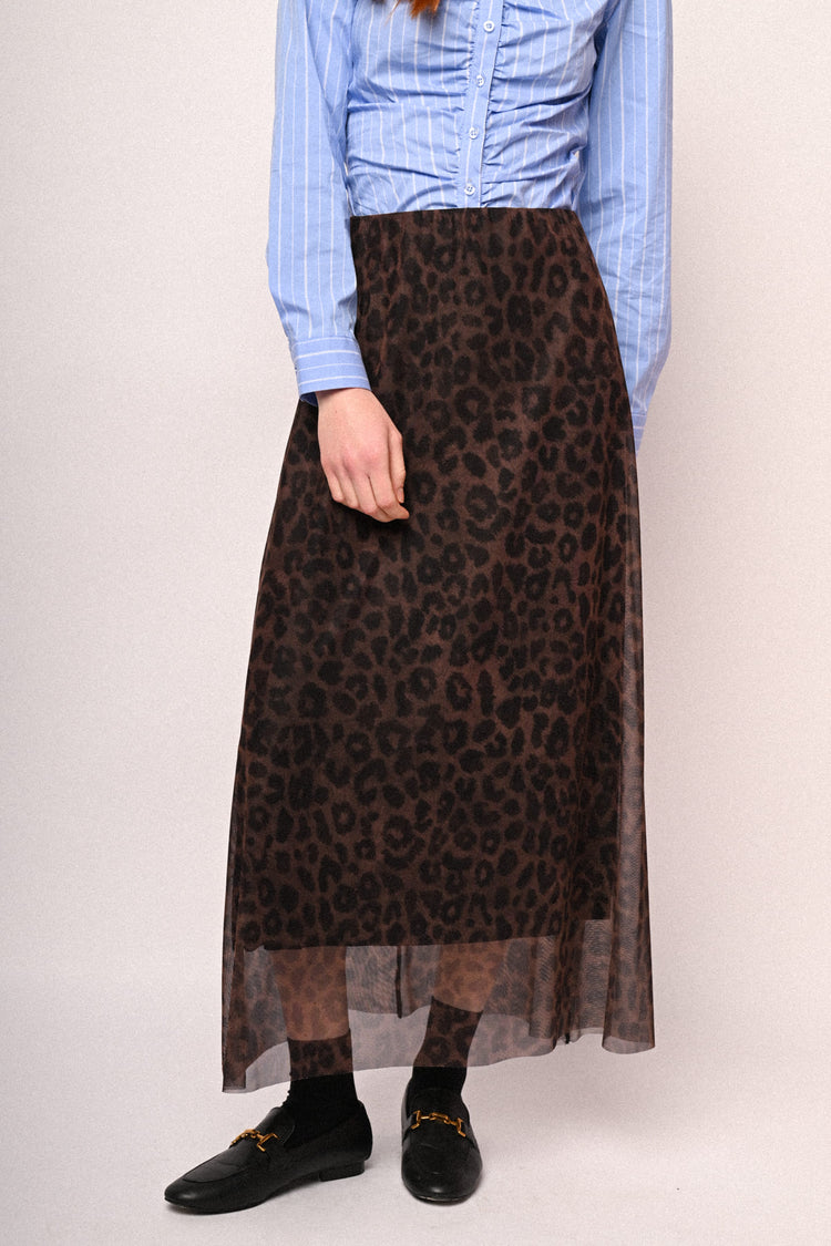Gonna midi in tulle a stampa animalier