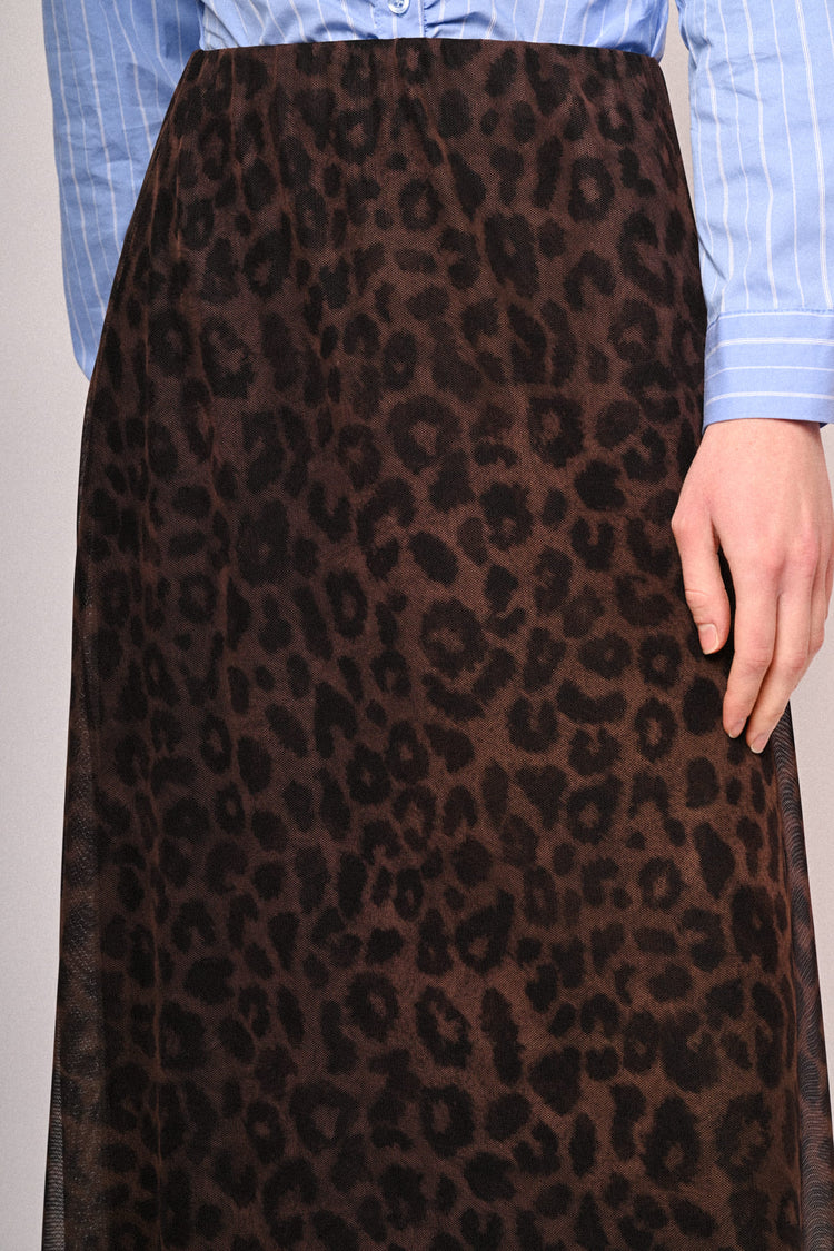 Gonna midi in tulle a stampa animalier