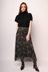 Gonna midi in tulle a stampa animalier