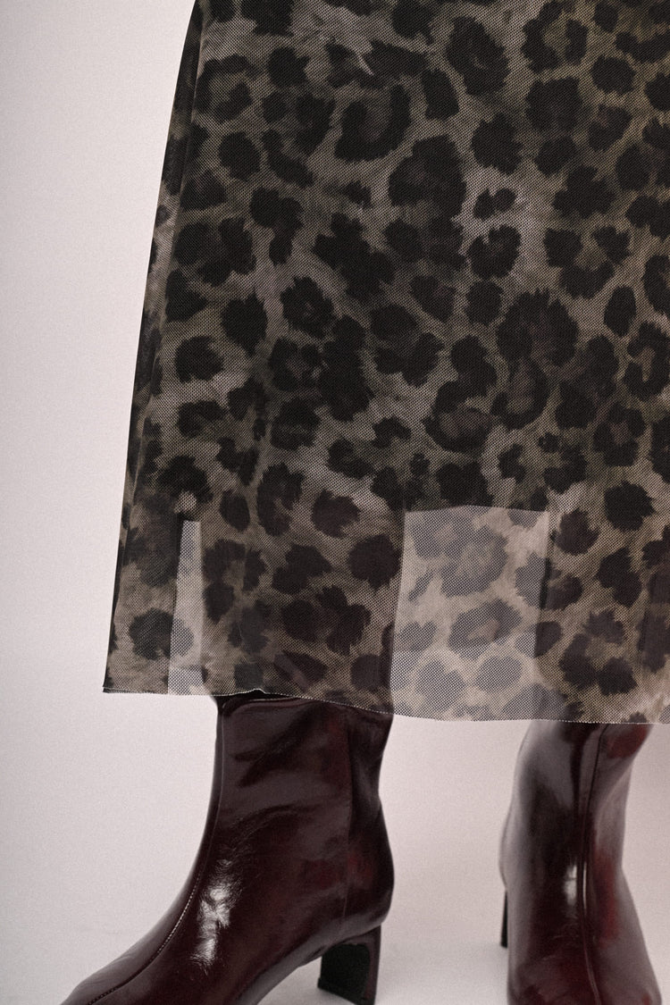 Gonna midi in tulle a stampa animalier