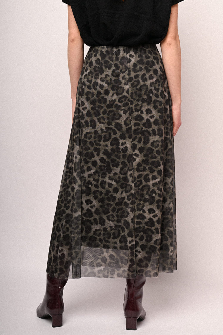 Gonna midi in tulle a stampa animalier