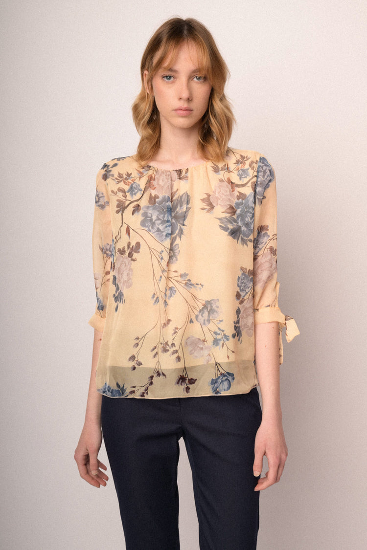 Blusa a stampa floreale giallo burro