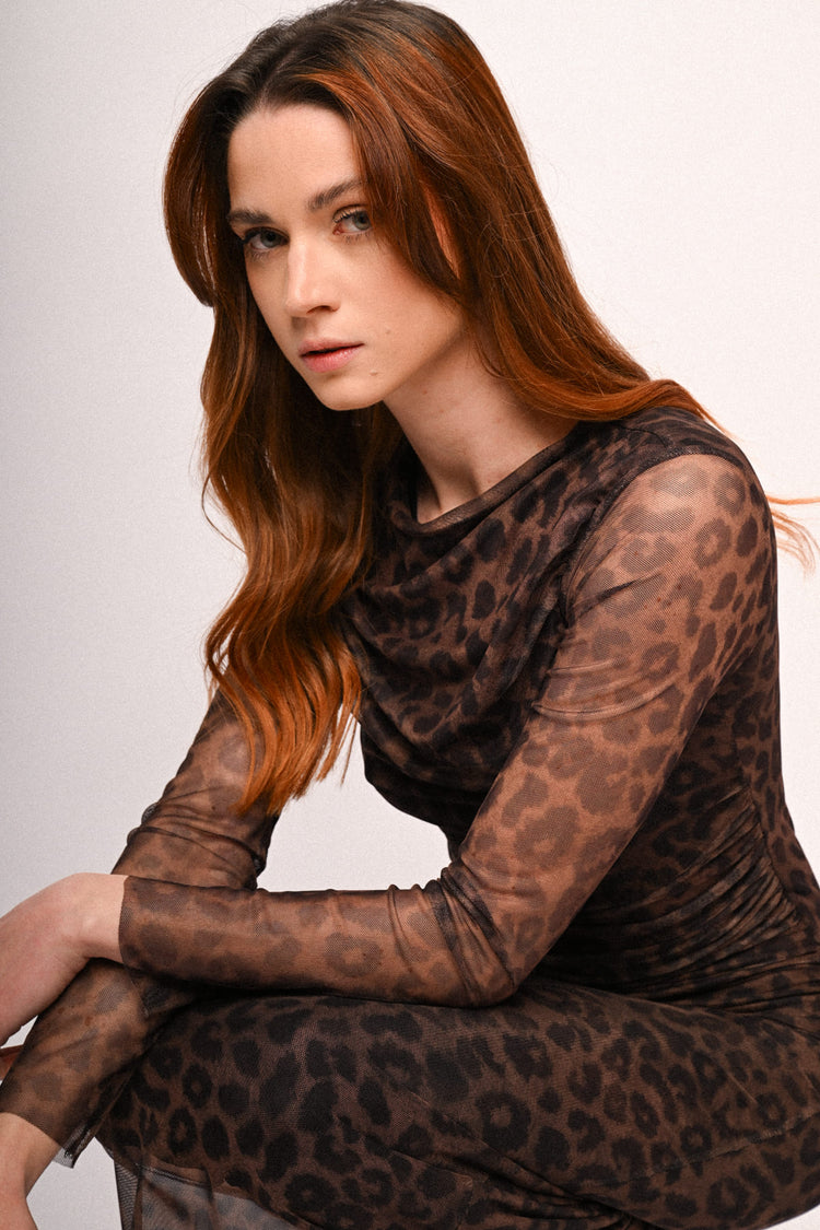 Abito midi in tulle a stampa animalier