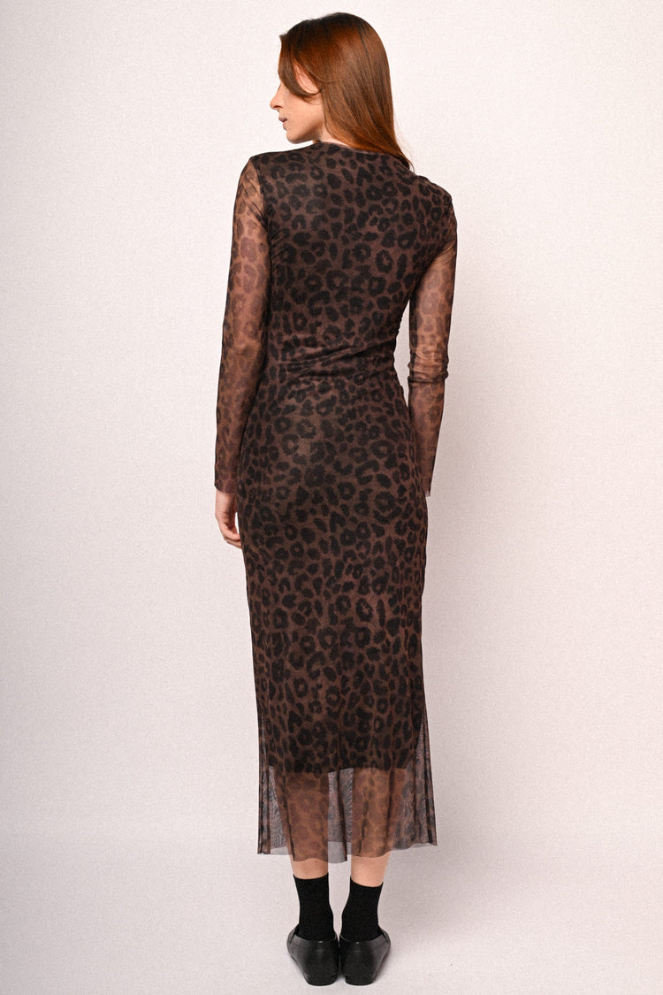 Abito midi in tulle a stampa animalier