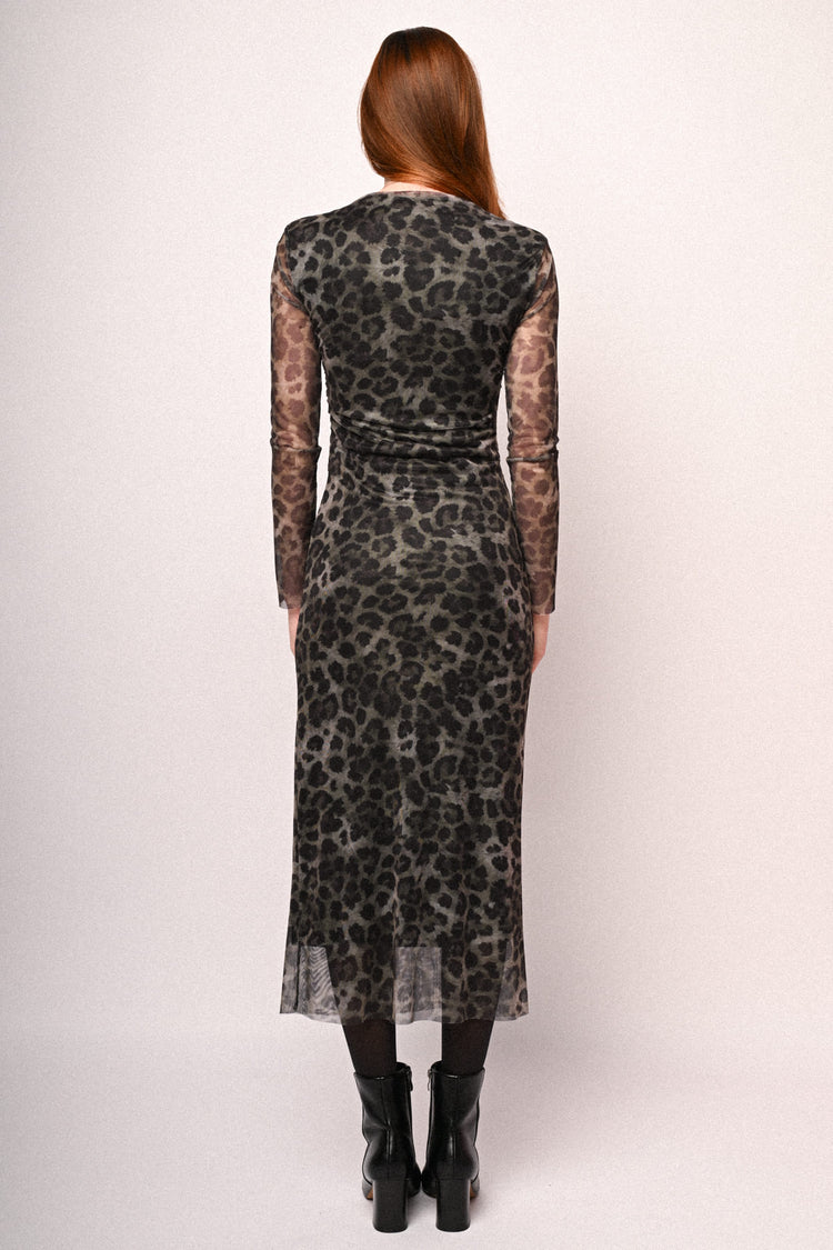 Abito midi in tulle a stampa animalier