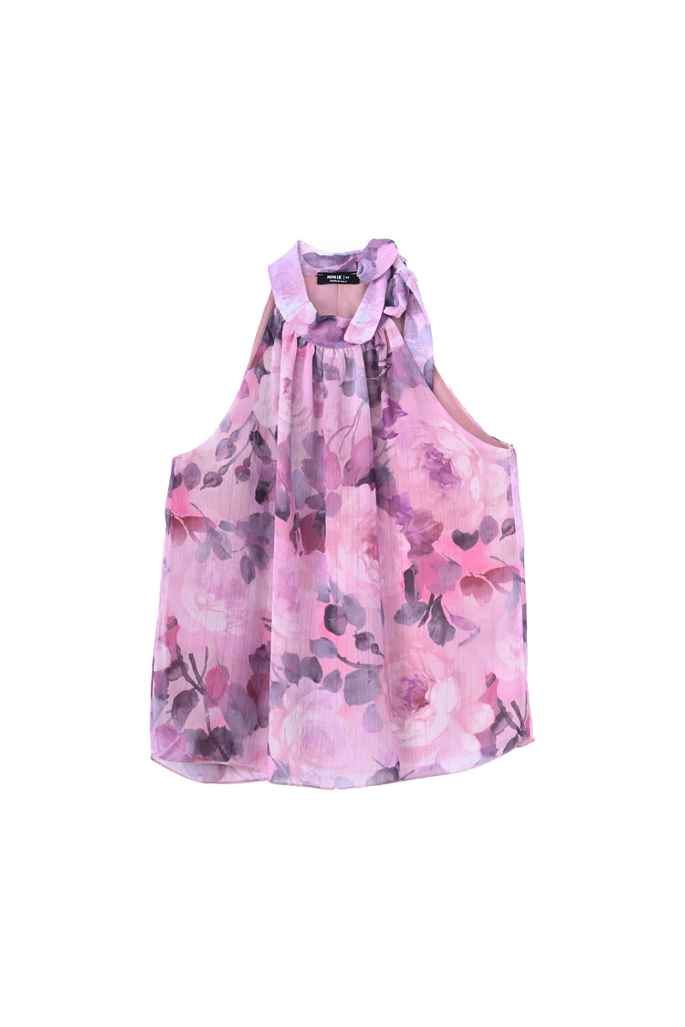 Top in georgette a stampa rose