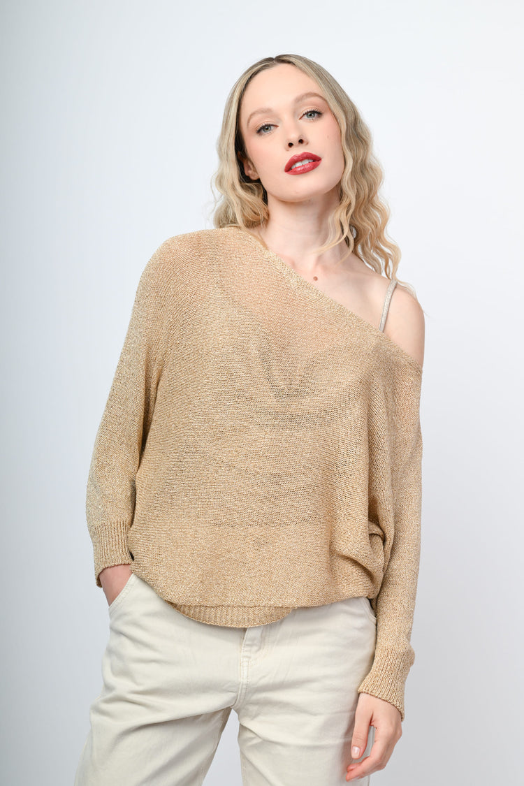 Pull asimmetrico in maglia lurex