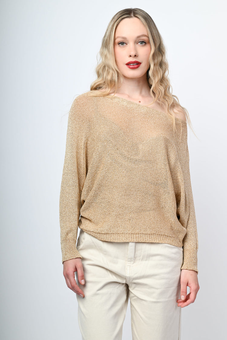 Pull asimmetrico in maglia lurex