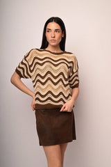 Pull in maglia crochet a righe ondulate