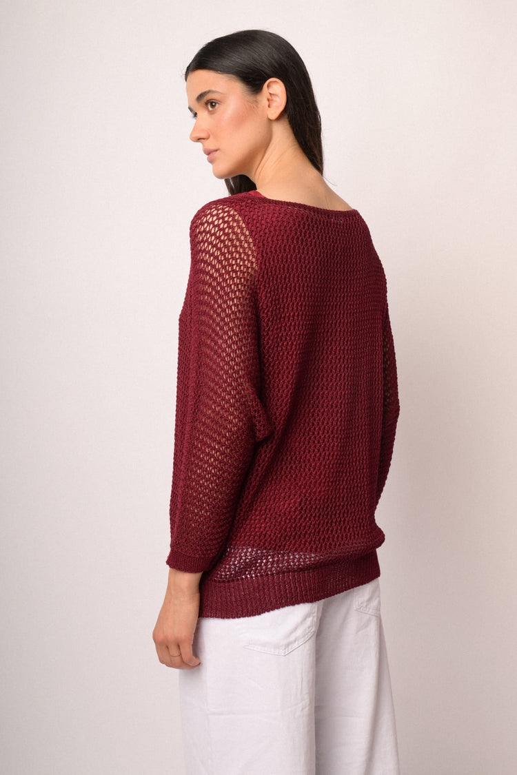 Maglia traforata bordeaux