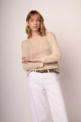 Pullover boxy-fit in maglia traforata beige