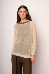 Maglia traforata beige con lurex