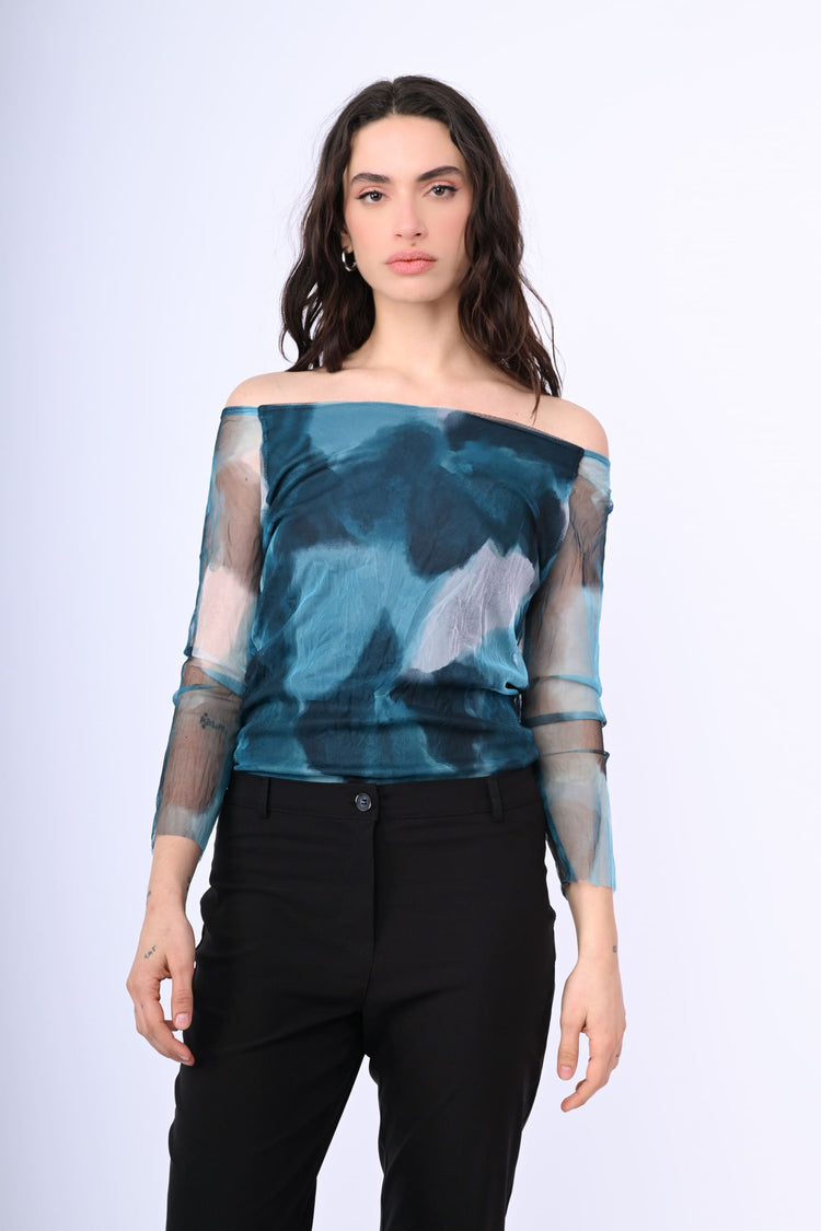 Top in tulle a stampa astratta