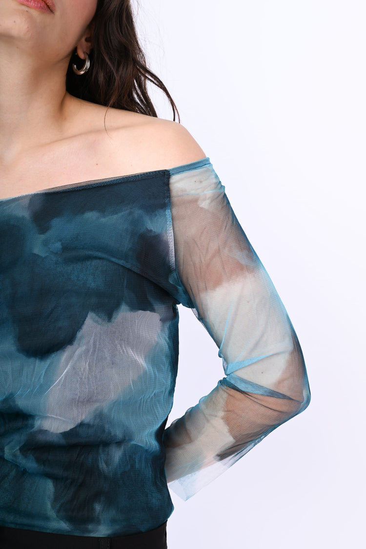 Top in tulle a stampa astratta