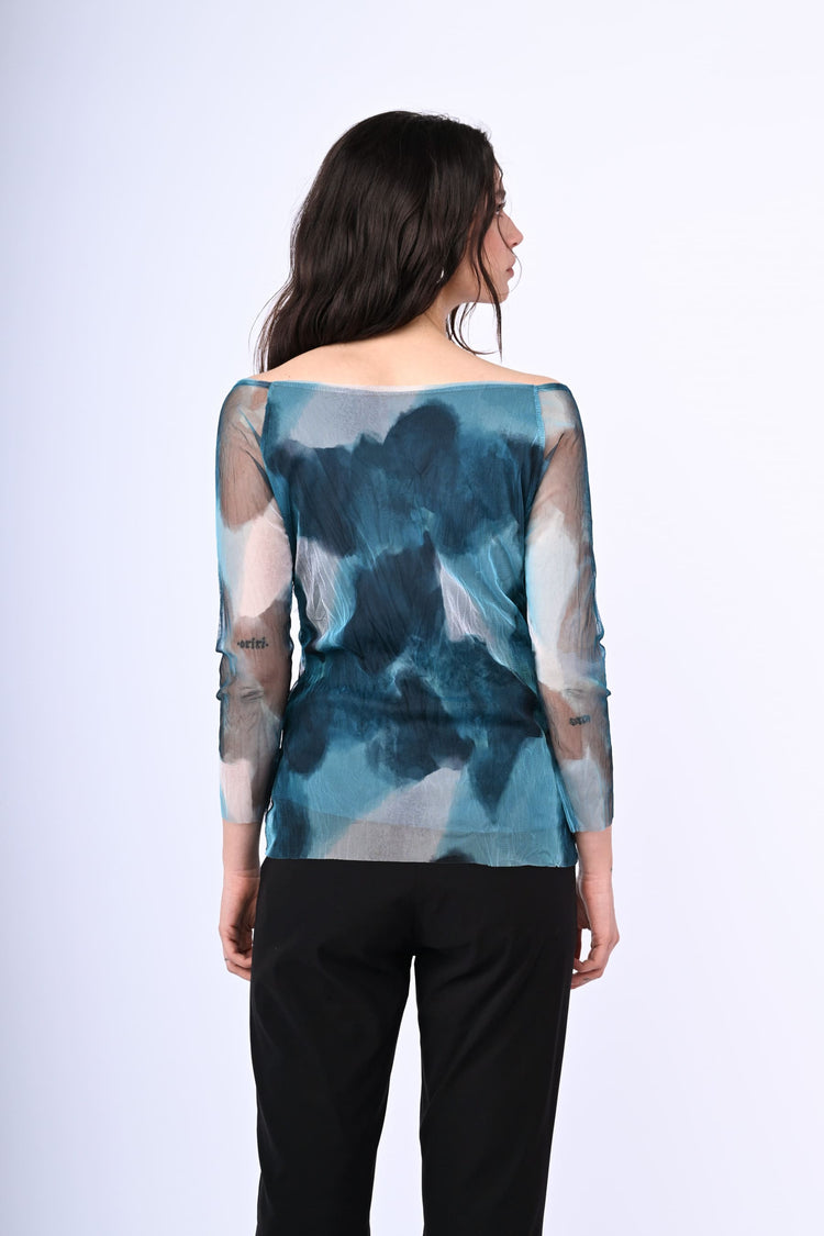 Top in tulle a stampa astratta