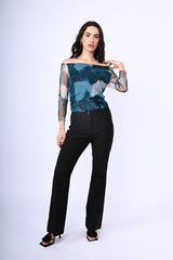 Top in tulle a stampa astratta