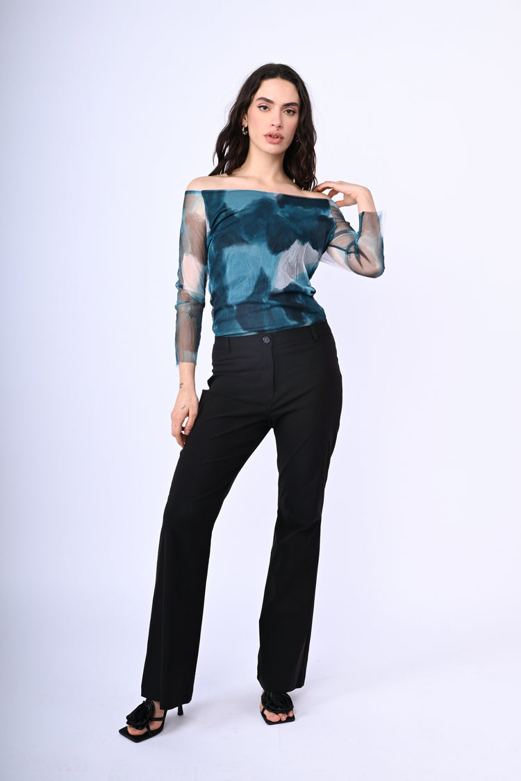 Top in tulle a stampa astratta