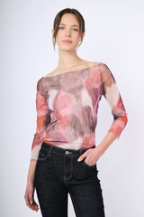 Top in tulle a stampa astratta