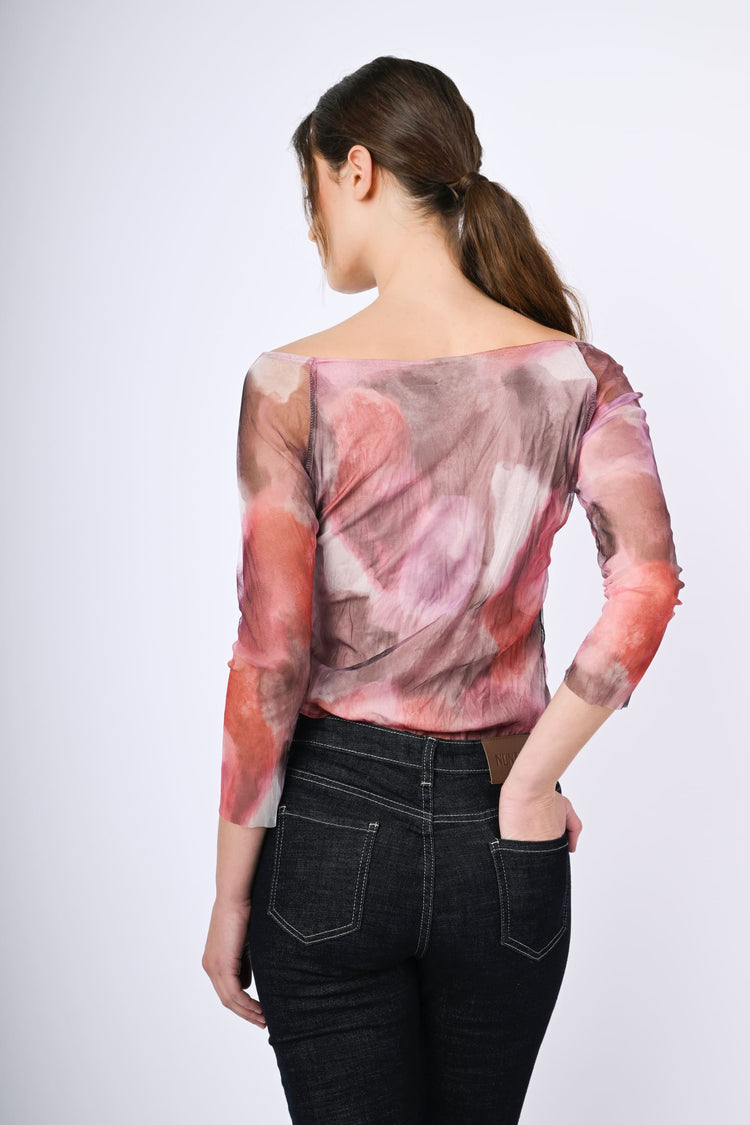 Top in tulle a stampa astratta