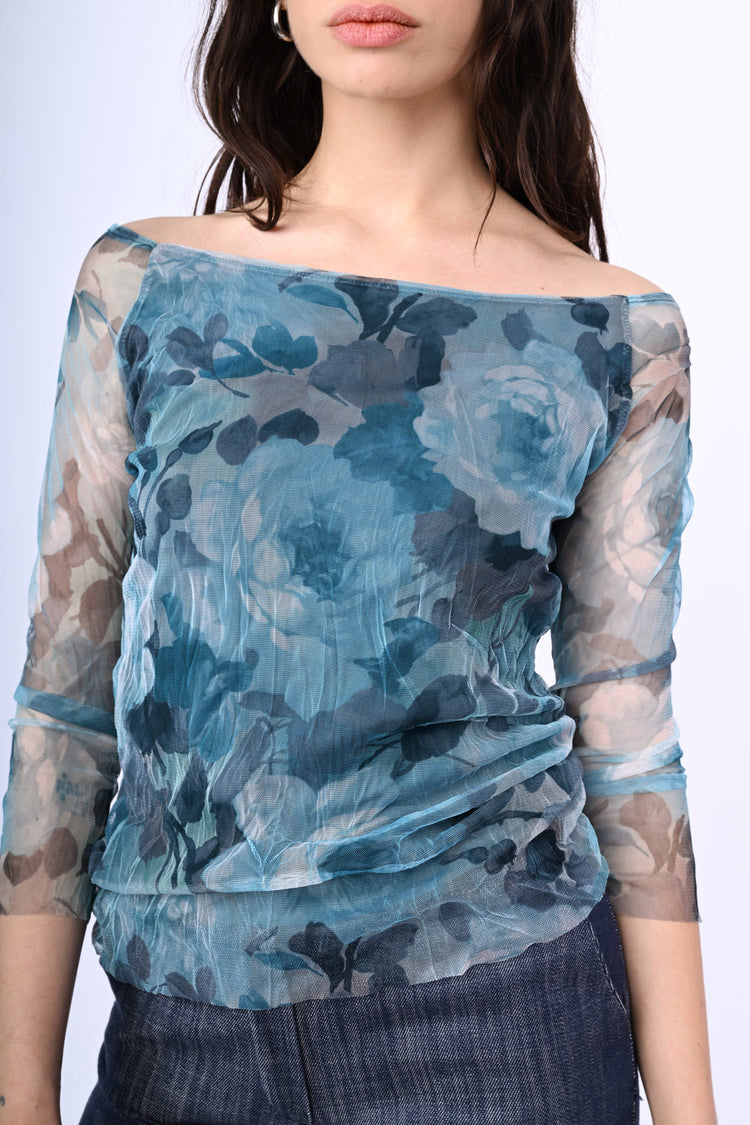 Top in tulle a stampa floreale