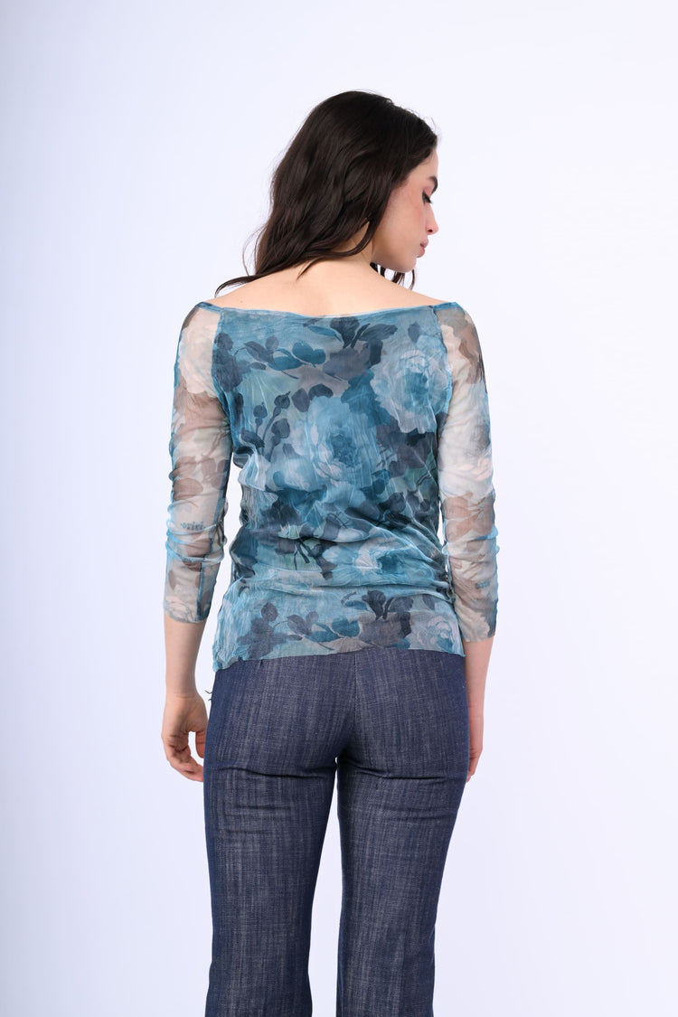 Top in tulle a stampa floreale
